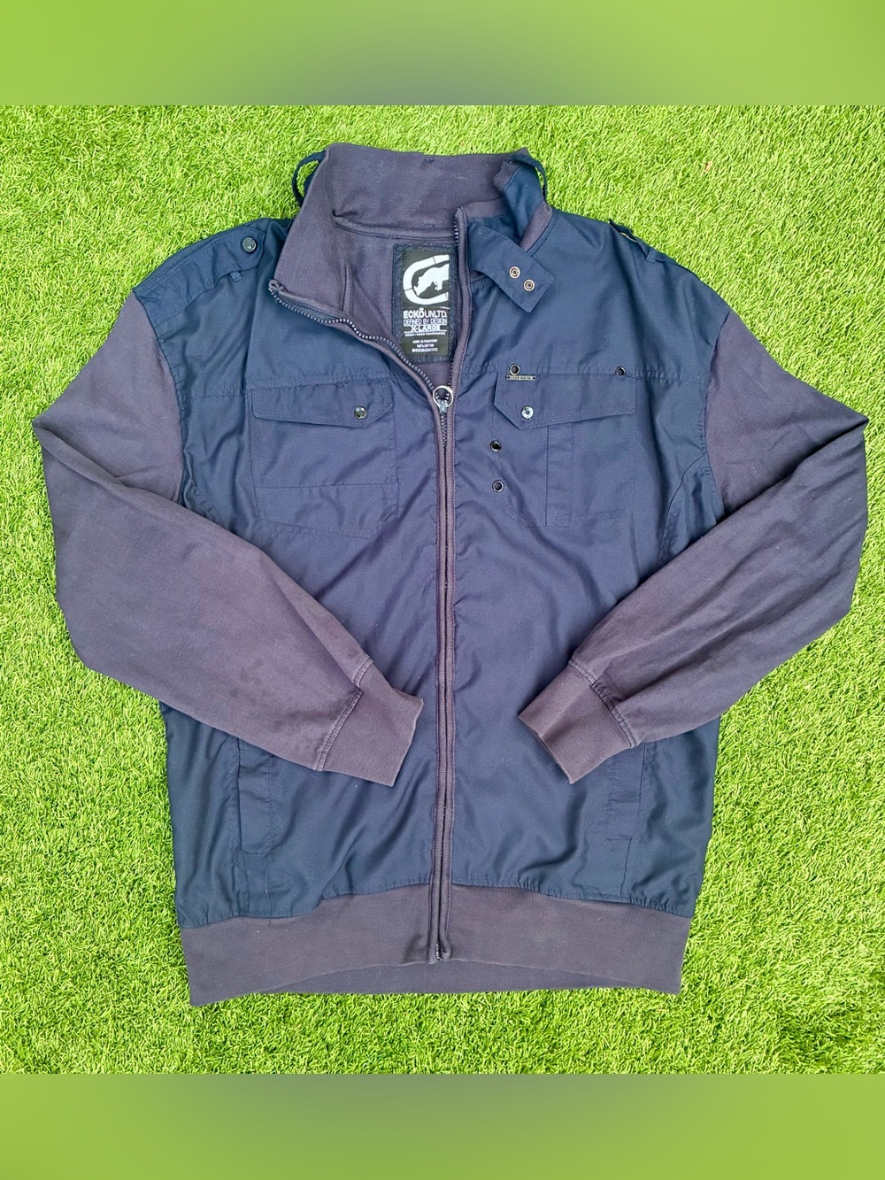 Marc Ecko Unltd Jacket Mens XL Blue Utility Military Style Bomber